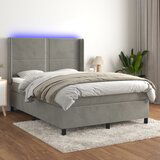vidaXL Box spring postelja z vzmetnico LED sv. siva 140x190 cm žamet | Shoptok.si
