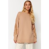 Trendyol Camel Casual Cut Sleeves Embroidered Knitted Sweatshirt | Shoptok.si