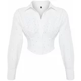 Trendyol White Body-Sitting Corset Detailed Shiny Jewelled Shirt