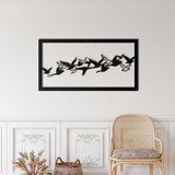 Wallxpert metalni zidni ukras 5189, jato ptica u letu u pravougaonom ramu, 75 x 39 cm, crni Cene