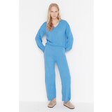 Trendyol Blue V-Neck Knitwear Bottom-Top Suit Cene