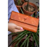 Garbalia Pavia Vintage Leather Saddlery Stitched Tan Portfolio Women's Wallet.