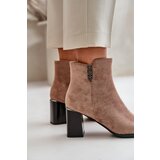 Boto PS1 Warm Eco Suede Women's Ankle Boots With Heel Zip Fastening Brown Erillia | Shoptok.si