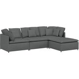  Modularna sofa s podnožjem i jastucima, tkanina, tamno siva | Shoptok.si