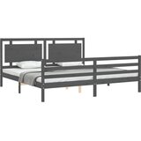  Okvir za krevet s uzglavljem sivi 200 x 200 cm od masivnog drva | shoptok.hr