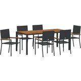 vidaXL set za objedovanje u vrtu od 7 dijelova crni poly ratan, set vrtnih stolica s jastučićima - 2 dijela u crnom poly ratanu | shoptok.hr