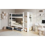 Molarem Home Drveni dječji krevet na kat Apollo s ladicom i policama - bijeli - grafit - 200x90 cm - Madrac PE pjena 8 cm-spužvasti madrac | shoptok.hr