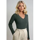 Trend Alacati Stili Ženska bluza dugih rukava Alc-X13330, V-izrez, Tamnozelena | Eponuda.com