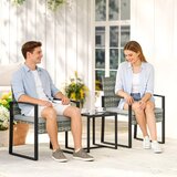 Bistro set od ratana 3 dijela 2 stolice stolić za kavu i jastuci svijetlosivi | shoptok.hr