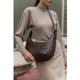 Madamra Women's Brown Knitted Pattern Big Bag Cene