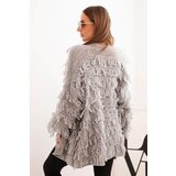 Kesi Włoski Women's cardigan with fringes and a loose fit gray | Shoptok.si
