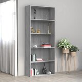 vidaXL Knjižna omara 5-nadstropna siva sonoma 80x30x189 cm konstr. les Cene