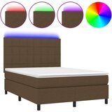  Box spring postelja z vzmetnico LED temno rjava 140x190cm blago, (20899345) | Shoptok.si