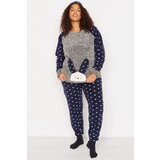 Trendyol Curve Plus Size Pajama Set - Gray - With Slogan Cene