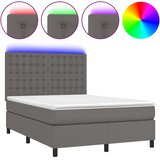 Krevet box spring s madracem LED sivi 140x190cm od umjetne kože | Eponuda.com