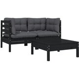 Maison Chic Seti vrtnega pohištva - Vrtna garnitura - Vrtni pohištvo set 3-delna z blazinami črna trdna borovina, (21811261) | Shoptok.si