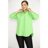 Şans Women's Plus Size Green Front Buttoned Poplin Shirt Cene