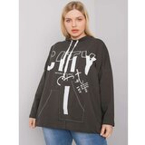 Fashion Hunters Dark khaki plus size sweatshirt with a print and pockets Cene