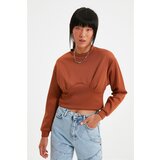 Trendyol Brown Waist Detailed Scuba Crop Knitted Sweatshirt Cene