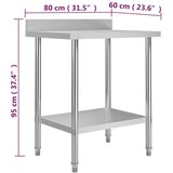 vidaXL Kuhinjski radni stol 80 x 60 x 93 cm od nehrđajućeg čelika | shoptok.hr