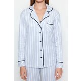 Trendyol Blue Striped Piping Detailed Sleep Banded Fleece Winter Knitted Pajamas Set | Eponuda.ba