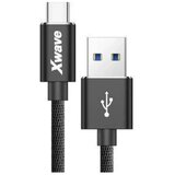 X Wave kabl USB Type C 3A ALU pleteni 1.2m Crni Cene