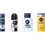 Nivea muški paket, pena za brijanje protect, roll on pearl&beauty 50ml, losion posle brijanja, gel za tuširanje men boost 250ml