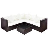 The Living Store Vrtna sedežna garnitura z blazinami 4-delna poli ratan rjava - Komplet Vrtnega Pohištva, (21422160) | Shoptok.si