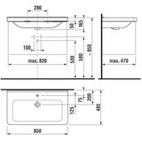 Jika H8104260001041 Cubito 85 x 48,5 cm pravokotni stenski keramični umivalnik z odprtino za armaturo | Shoptok.si
