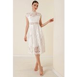 By Saygı Lined Lace Dress with Half Moon Sleeves Cene
