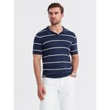 Ombre Men's horizontal striped polo shirt with viscose - navy blue and white | Eponuda.ba