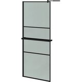 Pregrada za tuš s policom crna 80 x 195 cm s mutnim staklom ESG | shoptok.hr