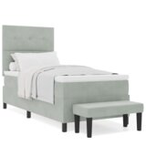  Boxspring krevet s madracem i klupom svjetlosiva 80x200 cm baršun | shoptok.hr