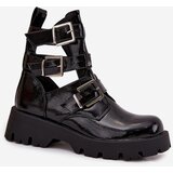 Boto Lacquered Women's Boots with Straps and Silver Clamps Black Helisse | Shoptok.si