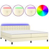  Box spring postelja z vzmetnico LED krem 200x200cm umetno usnje, (20725411) | Shoptok.si