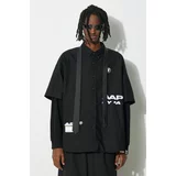 AAPE Pamučna košulja Long Sleeve Shirt Mock Layer za muškarce, boja: crna, relaxed, s button-down ovratnikom, AST8464