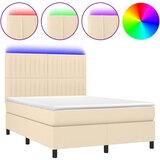 vidaXL Box spring postelja z vzmetnico LED krem 140x200 cm blago, (20894353) Cene