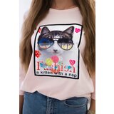 Kesi Blouse with cat graphics 3D powdered pinjk | Shoptok.si