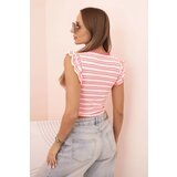 Kesi Women's ribbed blouse with ruching and frill neon pink | Shoptok.si
