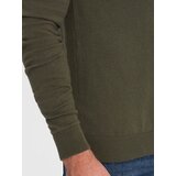 Ombre Men's sweater with v-neck with shirt collar - dark olive | shoptok.hr