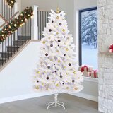  Umjetno božićno drvce 270 cm PVC i čelik Bijela - Bijela Ø 128 x 270 cm s 300 LED-ica i zlatnim/brončanim kuglicama | shoptok.hr