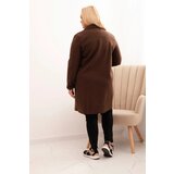 Kesi Włoski Elegant Plus Size women's coat with a collar and large pockets brown | Shoptok.si
