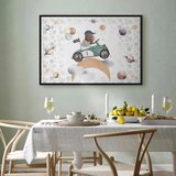  Slika - Galactic Races - A Bear Participating in Car Races Among Planets Clouds and Stars in Pastel Hues 90x60 U crnom drvenom o | shoptok.hr