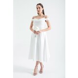Lafaba Women's White Strappy Flared Cut Midi Evening Dress cene