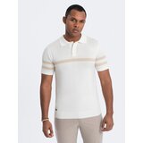 Ombre Men's soft knit polo shirt with contrasting stripes - cream | shoptok.hr