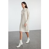 Trendyol Stone Mini Length Knitwear Soft Textured Turn-down Collar Dress | shoptok.hr