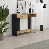 Marckeric Črna/v naravni barvi stranska mizica z mizno ploščo v hrastovem dekorju 35x100 cm Saturne – | Shoptok.si