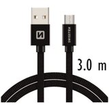 Swissten kabel USB/microUSB, platneni, 3m, crni Cijene