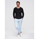 Ombre Men's ribbed sweater with buttons at the neckline - black | Shoptok.si