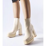 Gemre Beige ankle boots with high block heel and platform with zipper Ashwood | shoptok.hr